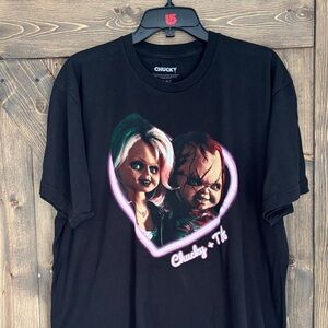 Chucky & Tiffany Graphic Horror T-Shirt XL Black Bride of Chucky movie tee